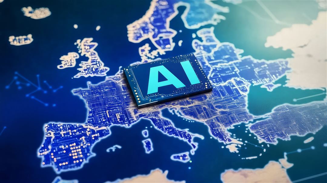 KI-Chip auf Europakarte leuchtet