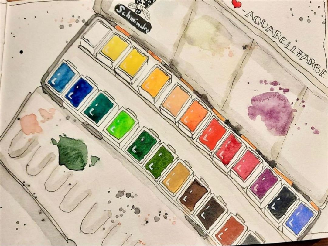 von Jeannine Weete aquarellierter Tuschkasten