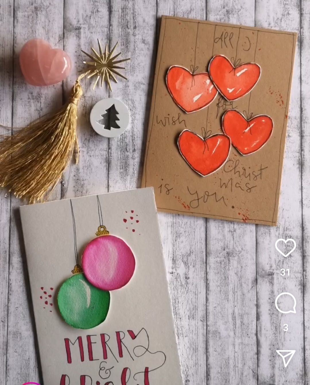 zwei selbst gestaltete Weihnachtskarten