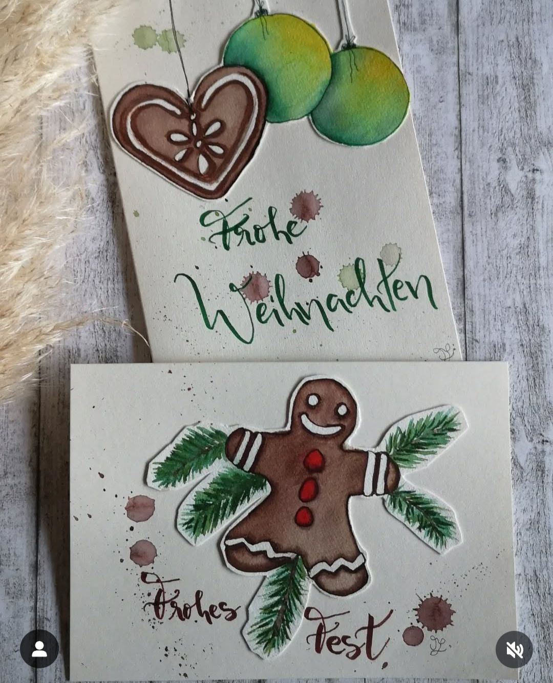 zwei selbst gestaltete Weihnachtskarten