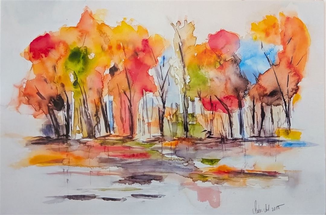 Aquarellbild eines Waldes