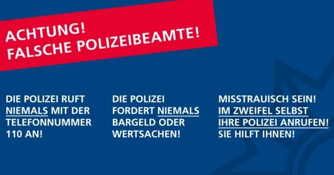 Bild mit einer Warnung vor falscher Polizei. 